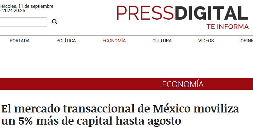 El mercado transaccional de Mxico moviliza un 5% ms de capital hasta agosto